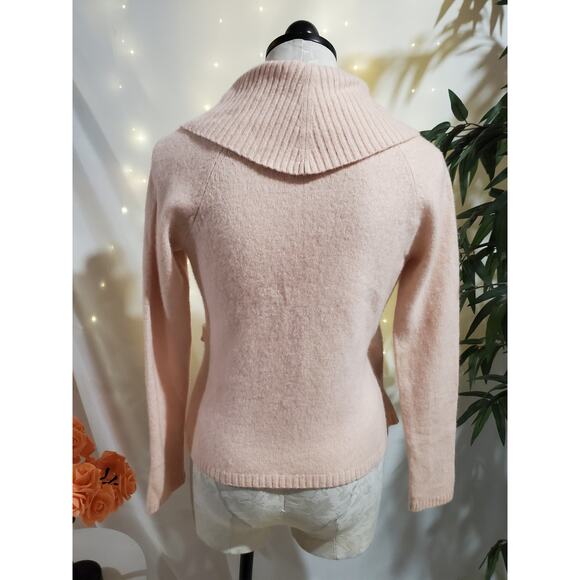 Ann Taylor LOFT Wool Angora Cashmere Ribbed Shawl Faux Wrap Sweater Size M Pink - Picture 3 of 9